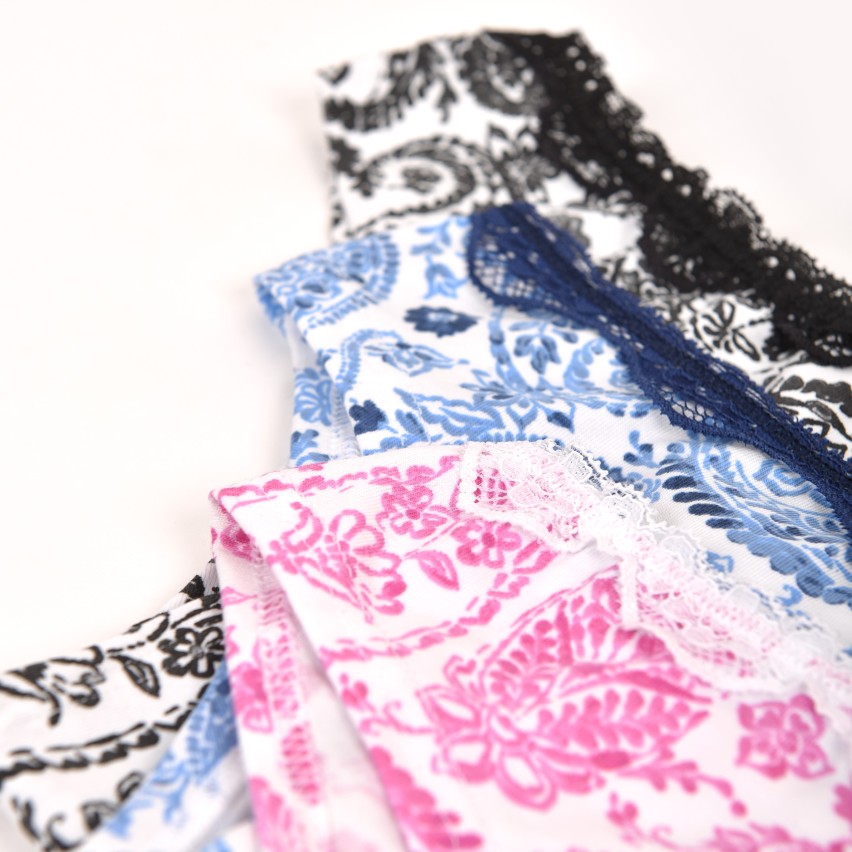 Brasiliane Jadea 6309 motivi floreali blu-fucsia-nero in cotone elasticizzato 3pz
