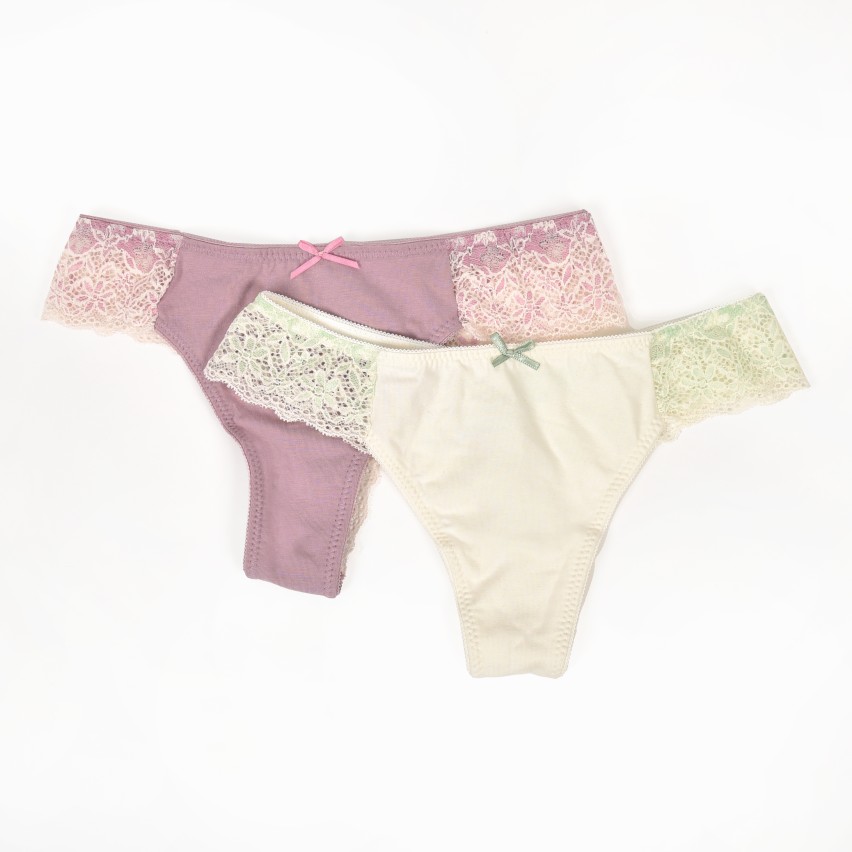 Perizoma Jadea 6330 lavanda e menta in cotone elasticizzato con pizzo 2pz