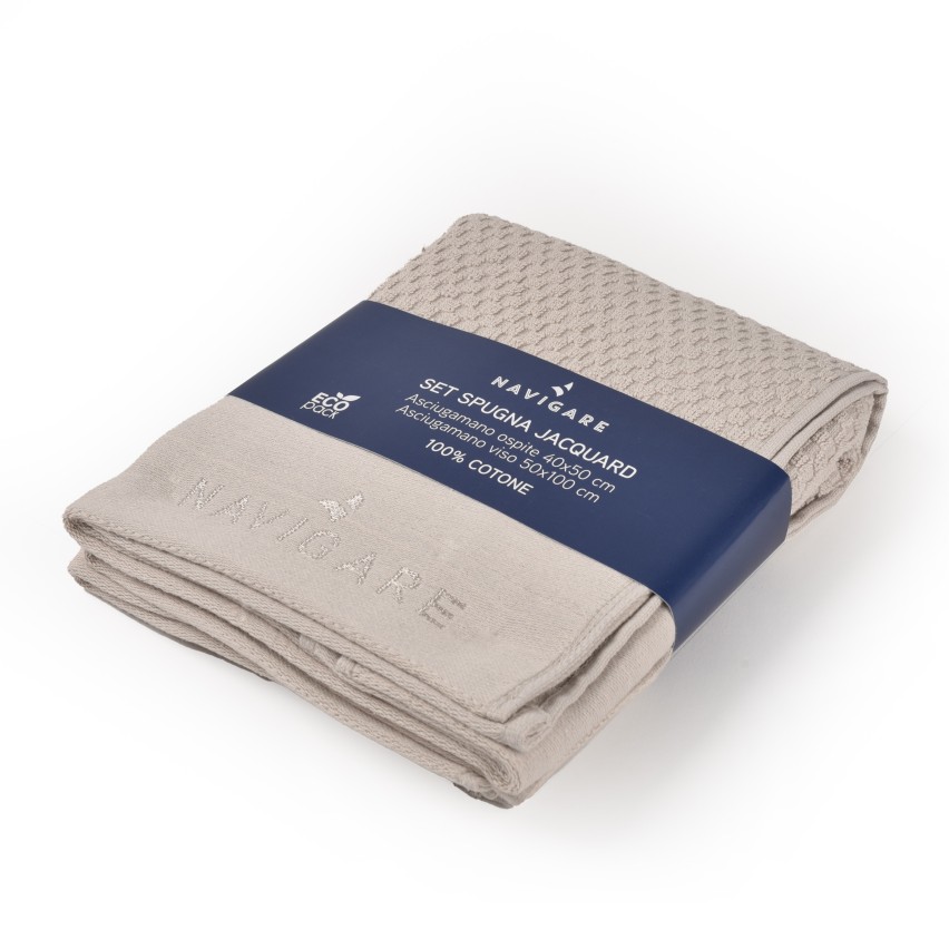 Set asciugamani spugna Jacquard Navigare 100%cotone viso+ospite