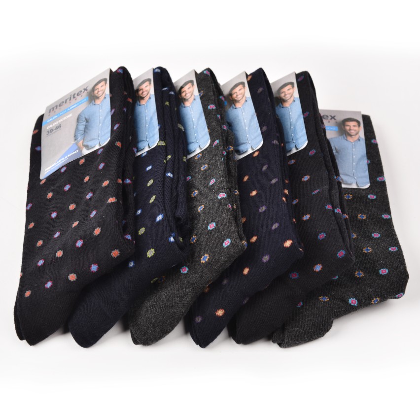 Calze uomo pois  lunghe caldo cotone Meritex 1244 6 paia