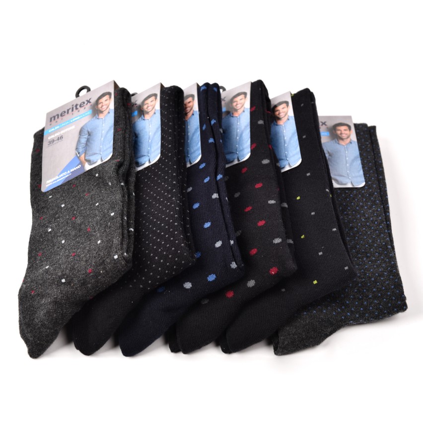 Calze uomo lunghe caldo cotone Meritex 1236 pois 6 paia