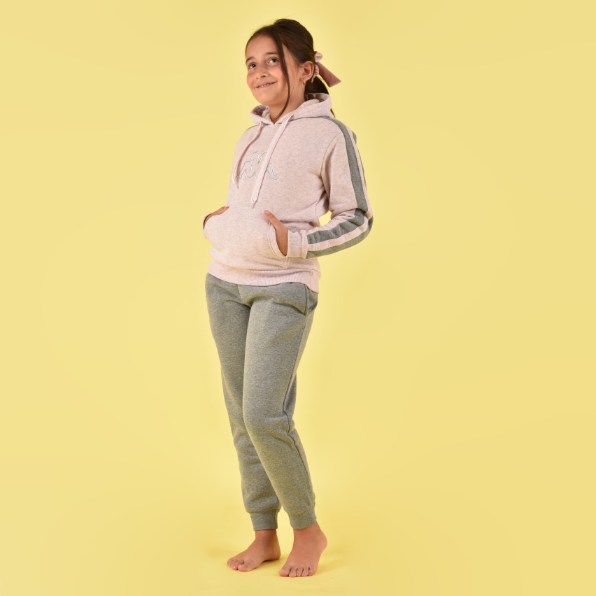 Tuta bimba ragazza felpata sportiva KWW22253-Y rosa grigio