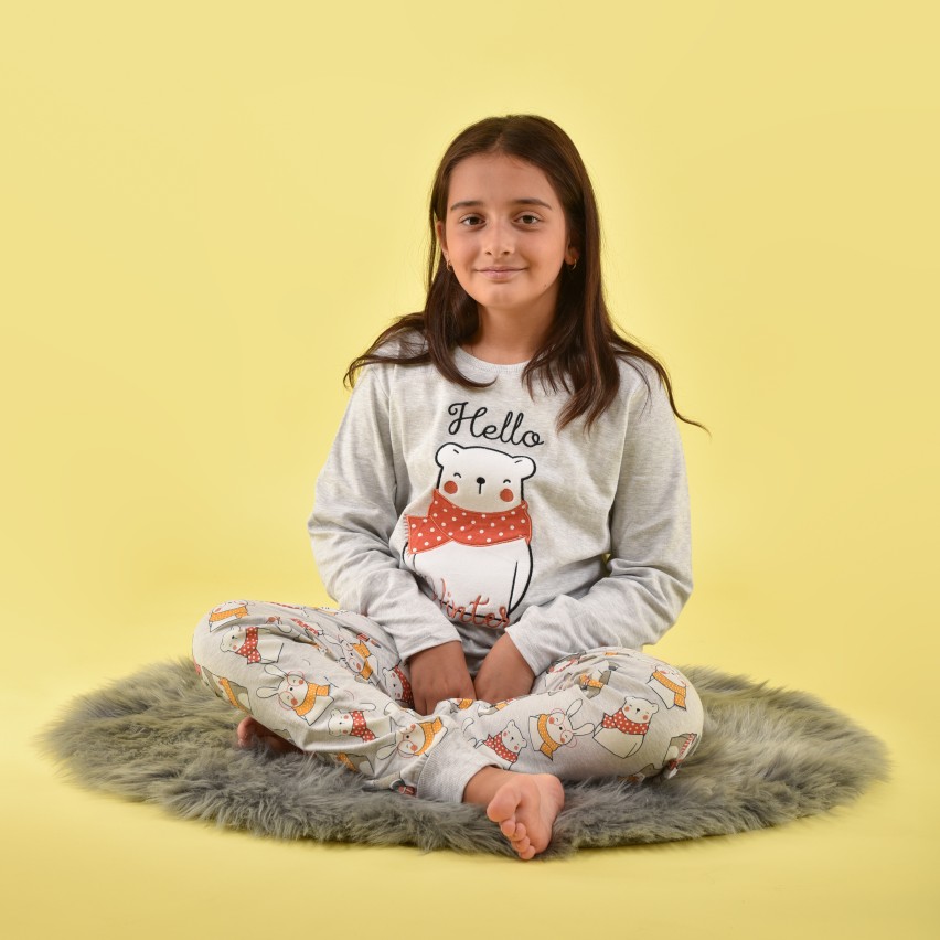 Pigiama bambina invernale orsacchiotto 56206 grigio Admas caldo cotone