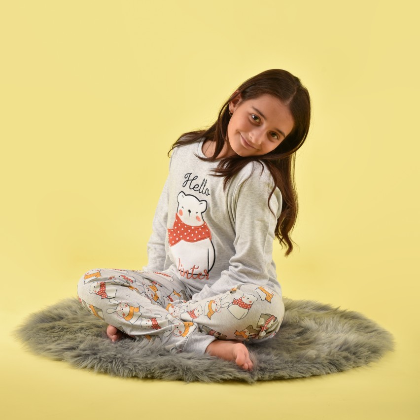 Pigiama bambina invernale orsacchiotto 56206 grigio Admas caldo cotone