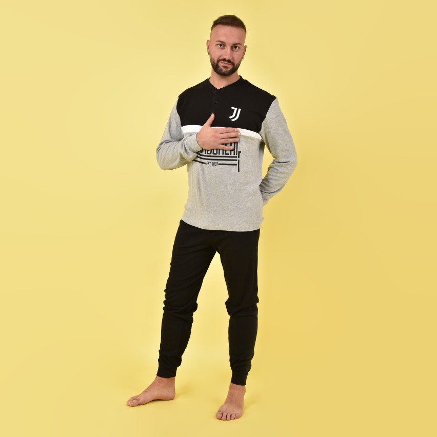 Pigiama uomo Juventus ufficiale B2JU14131 caldo cotone grigio melange