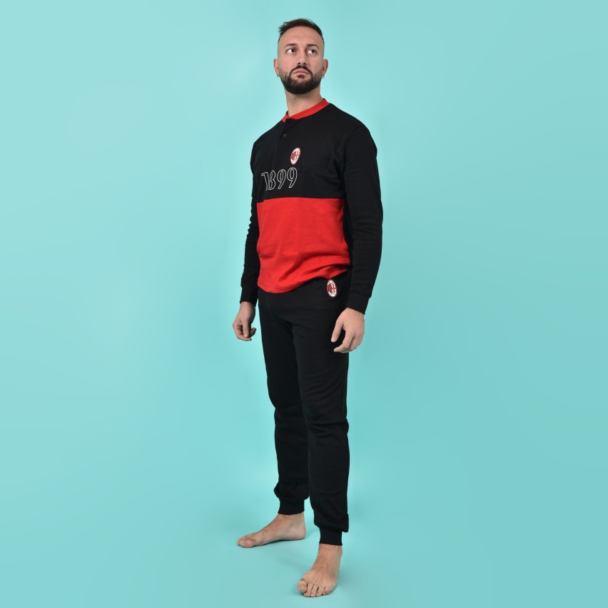 Pigiama uomo AC Milan serafino caldo cotone B2MI14130 nero