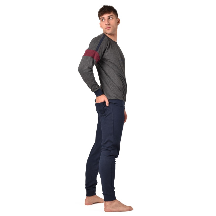 Pigiama uomo Lotto LP4073 caldo cotone antracite melange con polsini