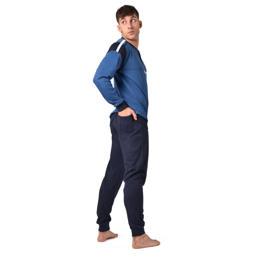 Pigiama uomo Lotto LP4067 caldo cotone avio con polsini
