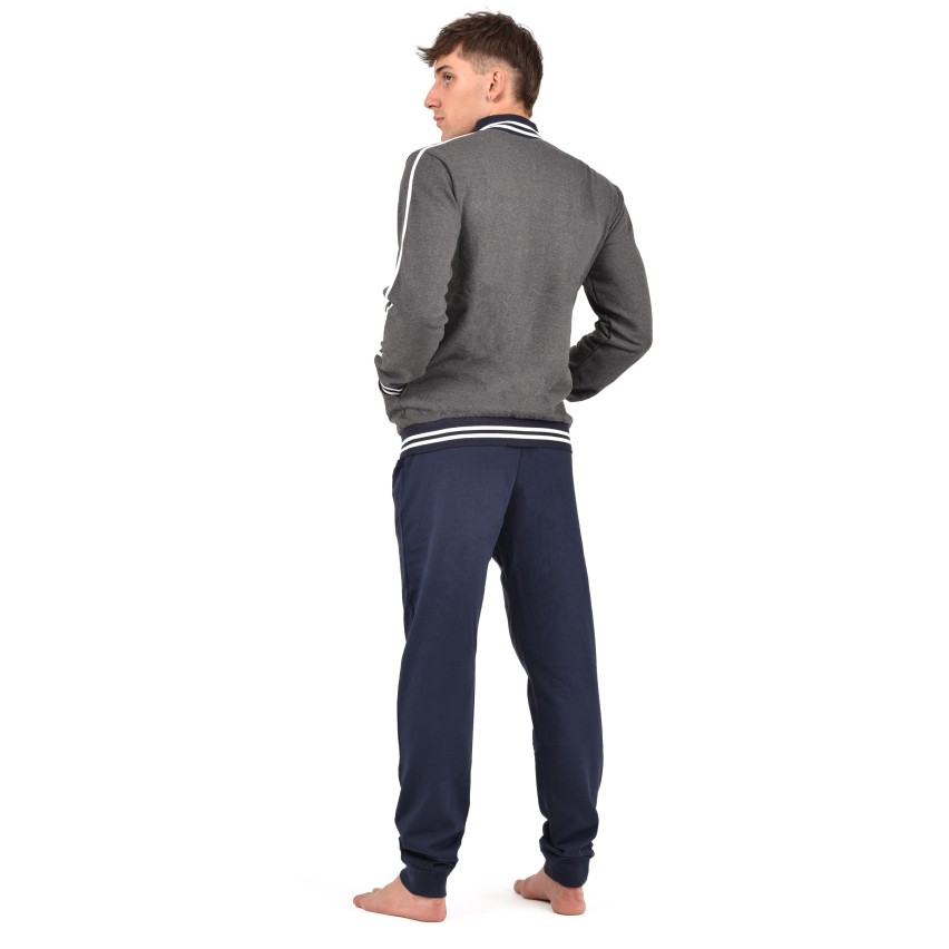 Tuta uomo pigiama completo casa felpato Biancaluna 1020 grigio scuro blu