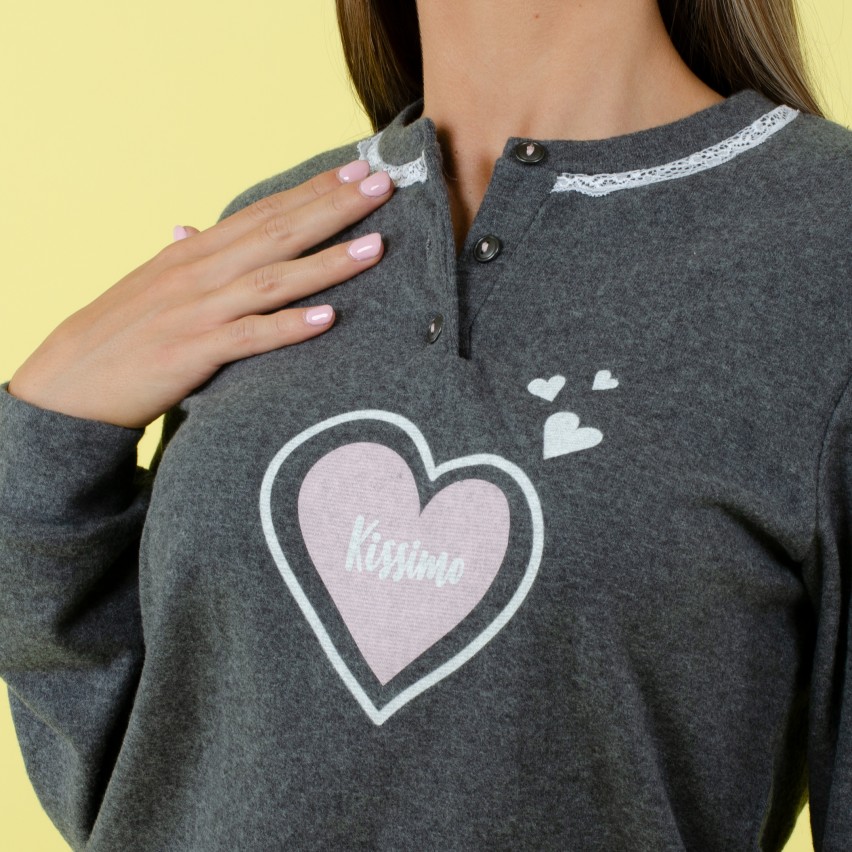 Pigiama donna cuori in punto milano Biancaluna 25054 grigio