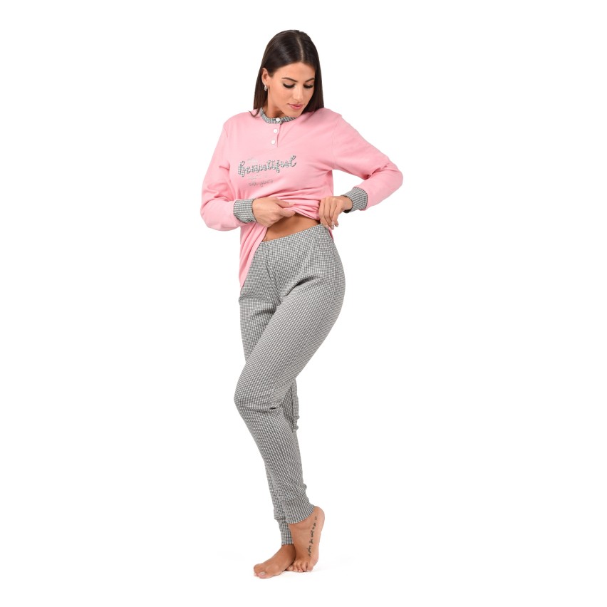 PIgiama donna caldo cotone pied de poule Karel  SE5354
