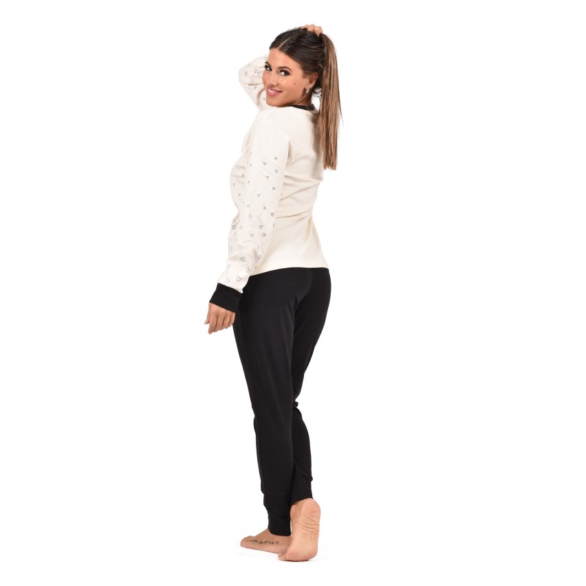 Pigiama donna caldo cotone cuoricini in caldo cotone Karel SE5349