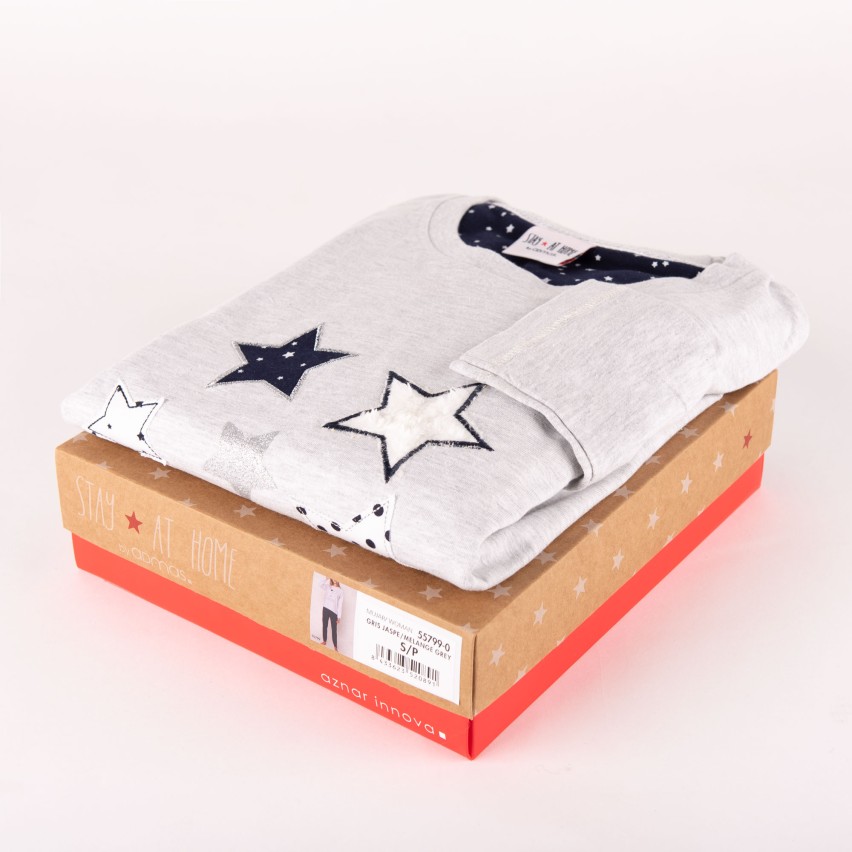 Pigiama donna stelle grigio caldo cotone blu Admas 55799
