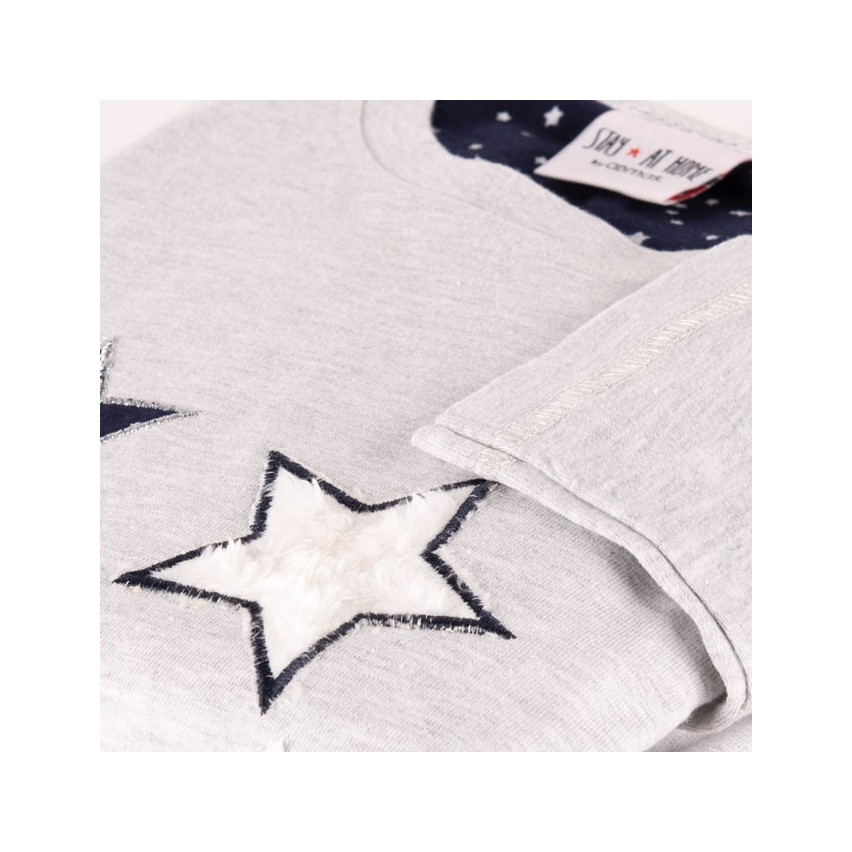 Pigiama donna stelle grigio caldo cotone blu Admas 55799