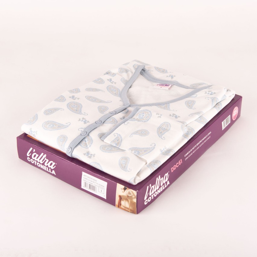 Camicia da notte manica lunga scollo a V Cotonella DDC61 celeste