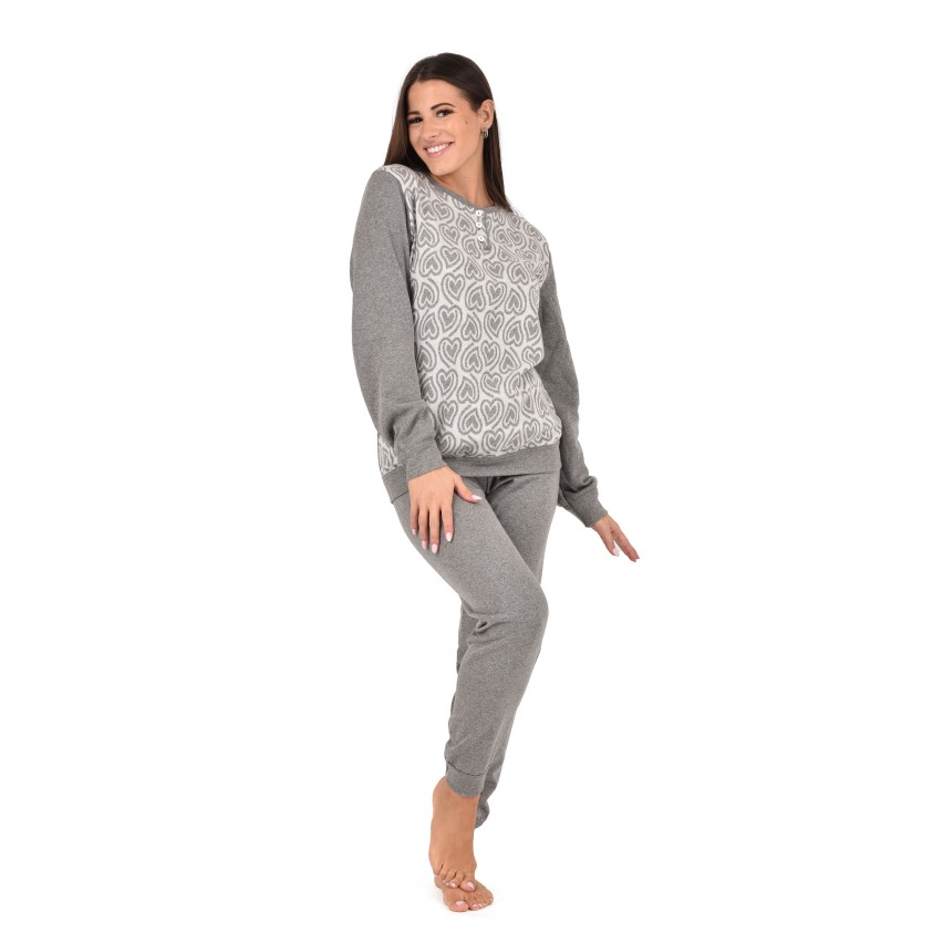 Pigiama donna punto milano caldo cuori Ambro D6507.23