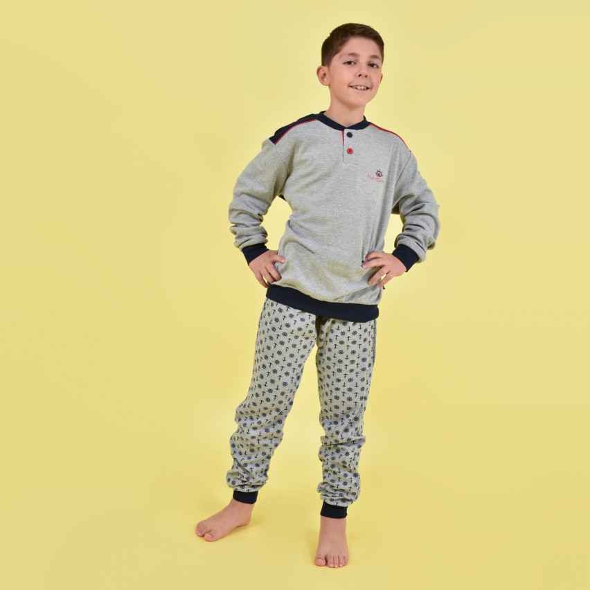Pigiama bambino ragazzo Navigare B215651 caldo cotone grigio melange