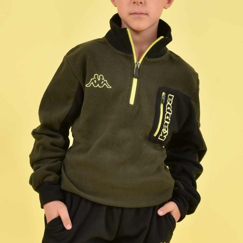 Pigiama tuta in pile micro polar mezza zip e taschino bambino Kappa 22133-Y militare nero