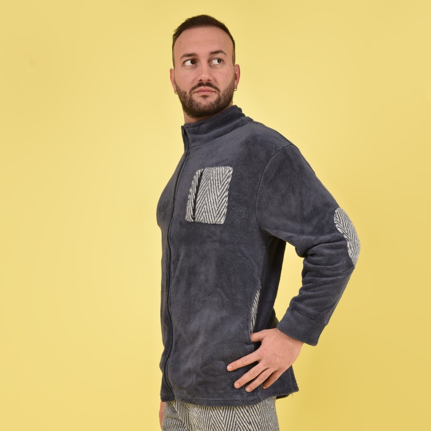 Giacca da camera uomo vestaglia zip caldissima Karel grigio avio SE3486