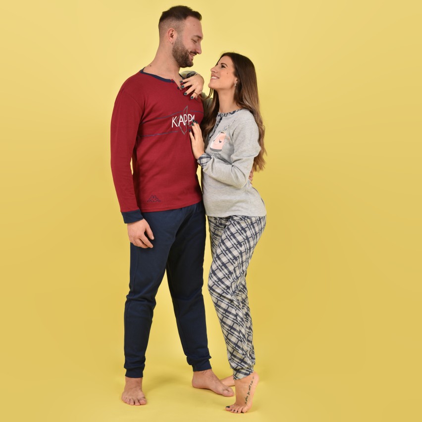 Pigiama uomo interlock caldo invernale celeste sportivo bordeaux  22103