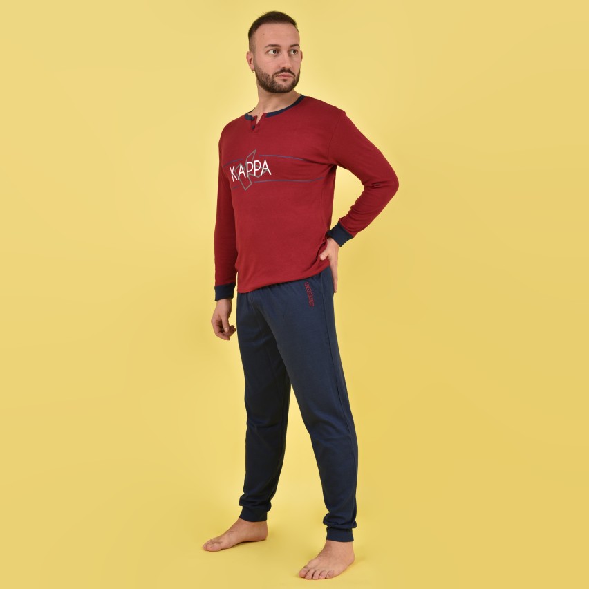 Pigiama uomo interlock caldo invernale celeste sportivo bordeaux  22103