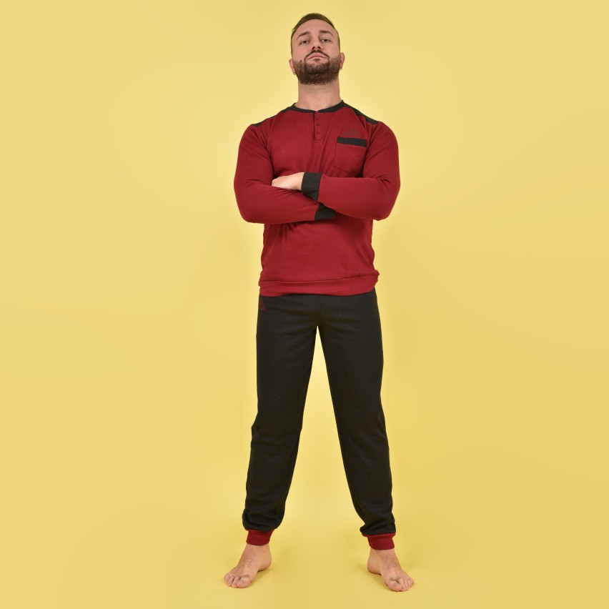 Pigiama uomo invernale caldo cotone Kappa grigio bordeaux 22102