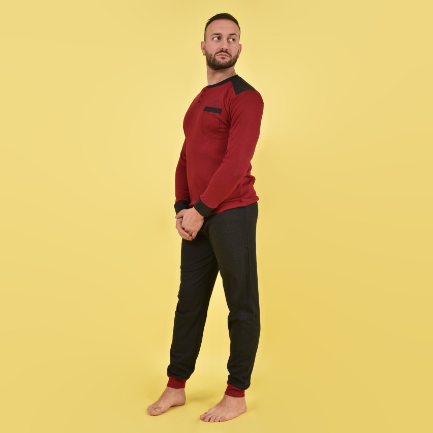 Pigiama uomo invernale caldo cotone Kappa grigio bordeaux 22102