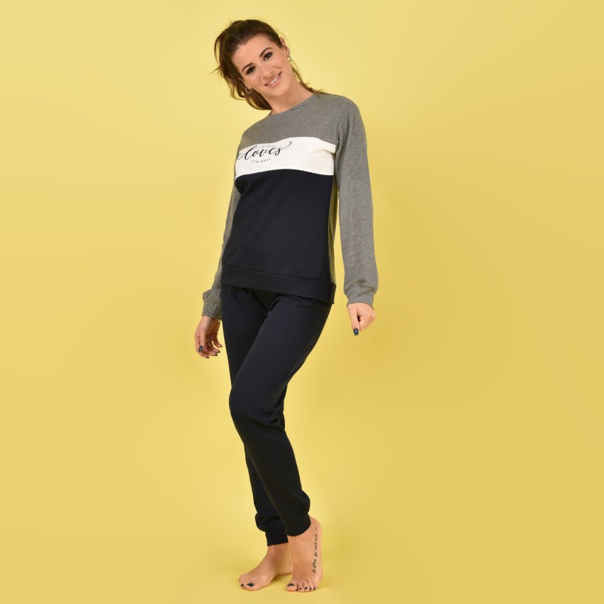 Pigiama donna caldo cotone Ambro D6020.22 var B grigio blu