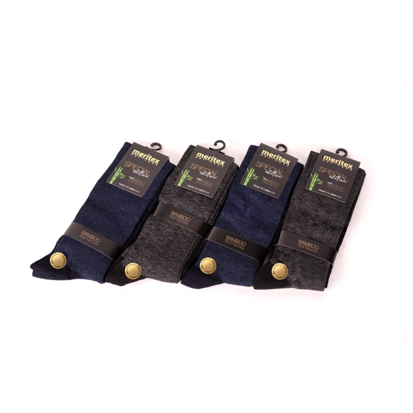 Calze uomo lunghe Meritex 2010 fibra naturale bamboo zigzag 4 paia