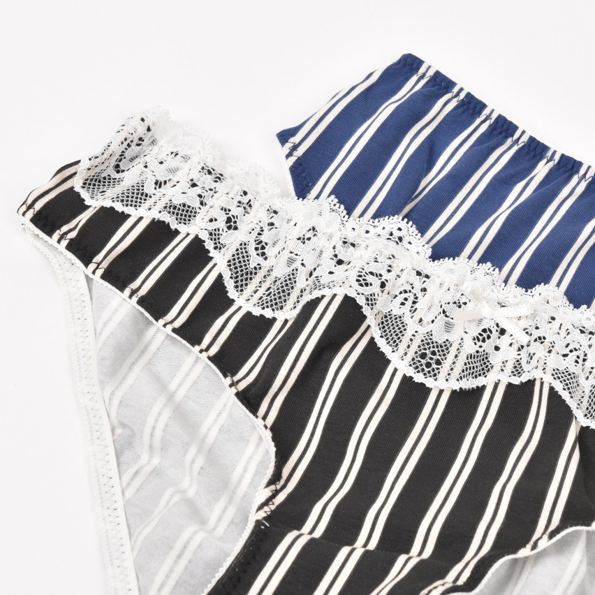 Slip vita bassa Jadea 6321 nero + blu in cotone elasticizzato e pizzo 2 pz