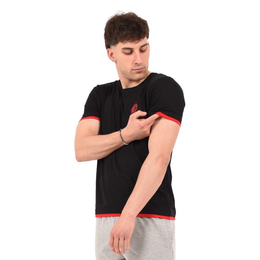 T-shirt maglia uomo girocollo 100% cotone ufficiale MILAN nera