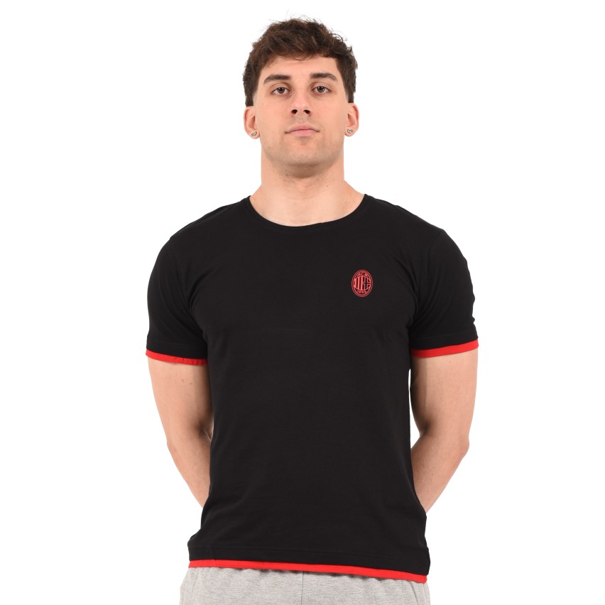 T-shirt maglia uomo girocollo 100% cotone ufficiale MILAN nera