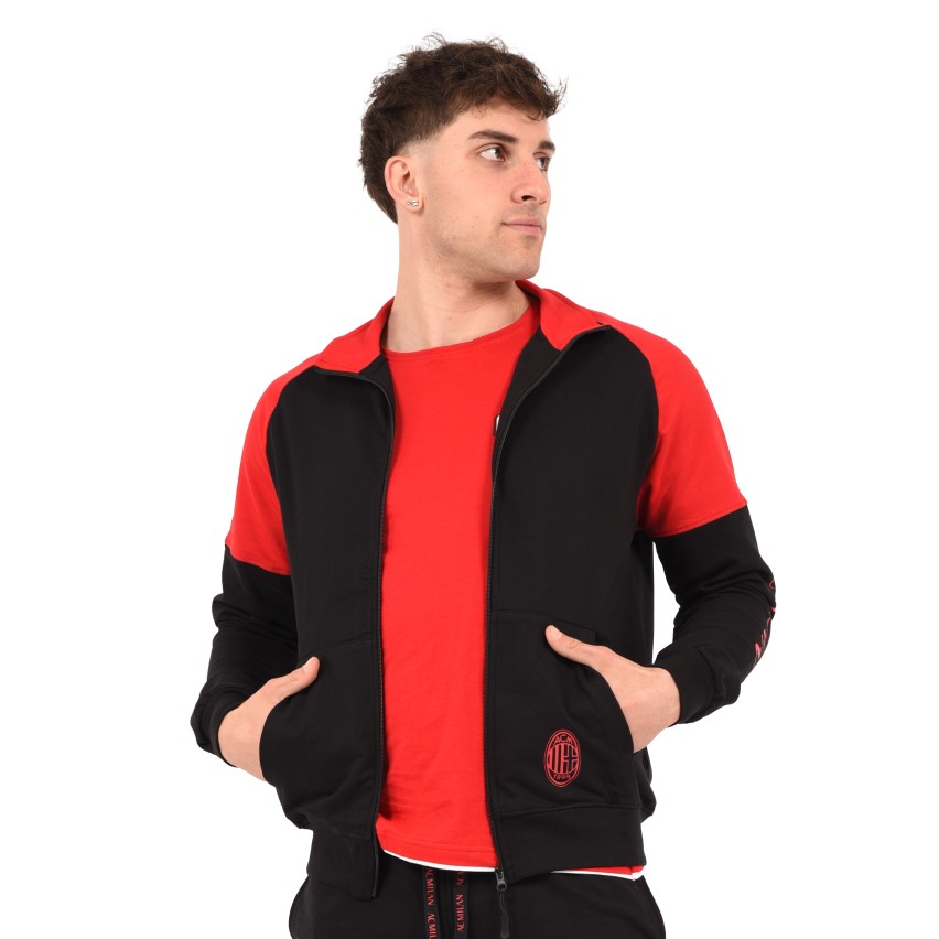 Felpa leggera aperta Ufficiale AC MILAN 100% cotone rosso nera