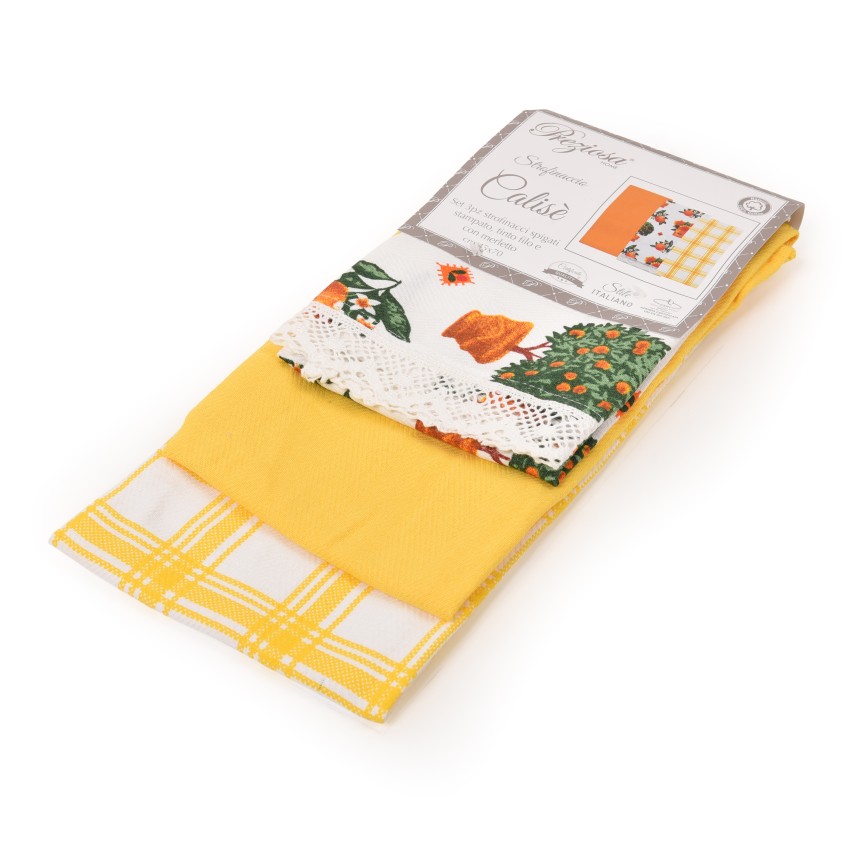 Strofinacci da cucina cotone Preziosa Calisè S06 3 pezzi-F