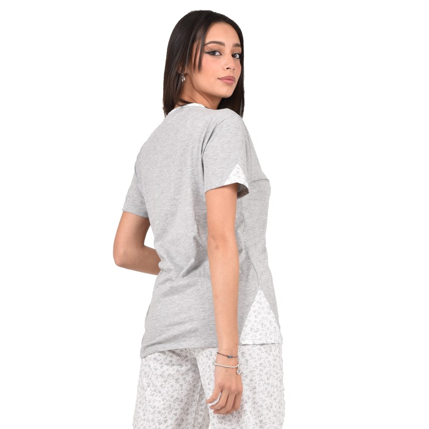 Pigiama donna estivo Cippi 4700 cotone grigio melange bianco