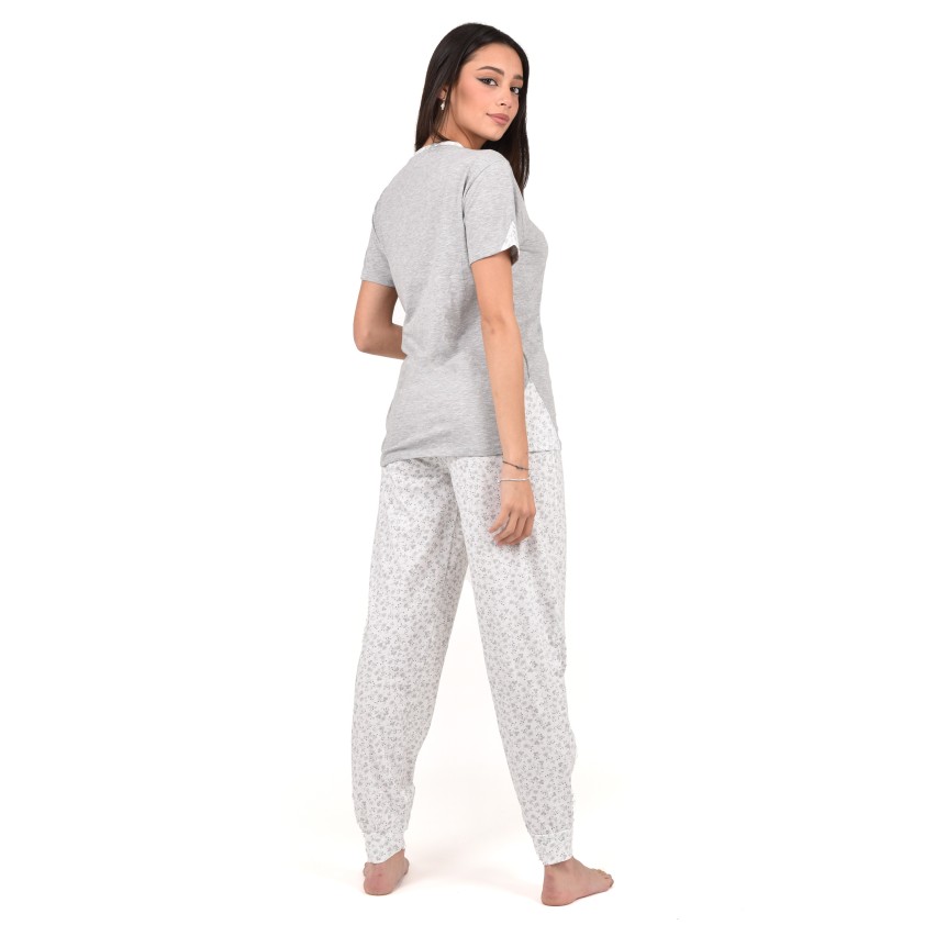 Pigiama donna estivo Cippi 4700 cotone grigio melange bianco