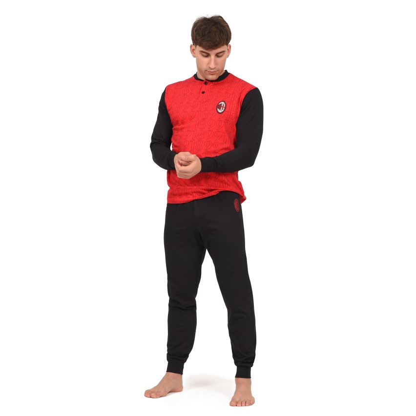 Pigiama uomo Milan in cotone leggero rosso nero PIGM 2010