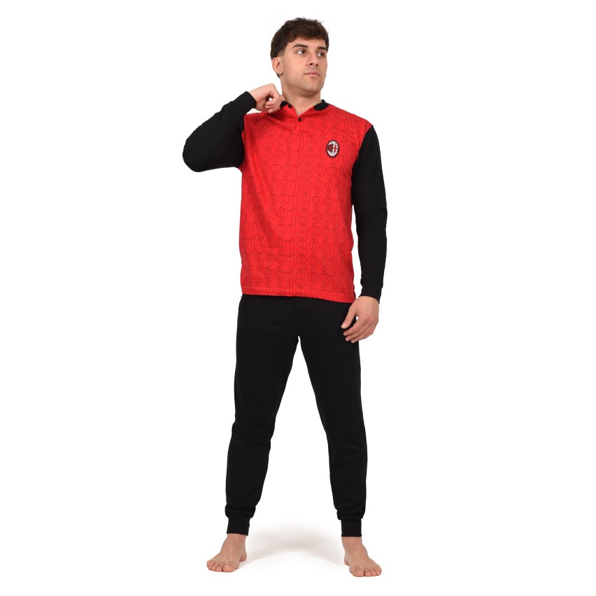 Pigiama uomo Milan in cotone leggero rosso nero PIGM 2010