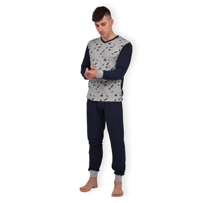 Pigiama uomo Lovable L0CPZ cotone grigio melange blu