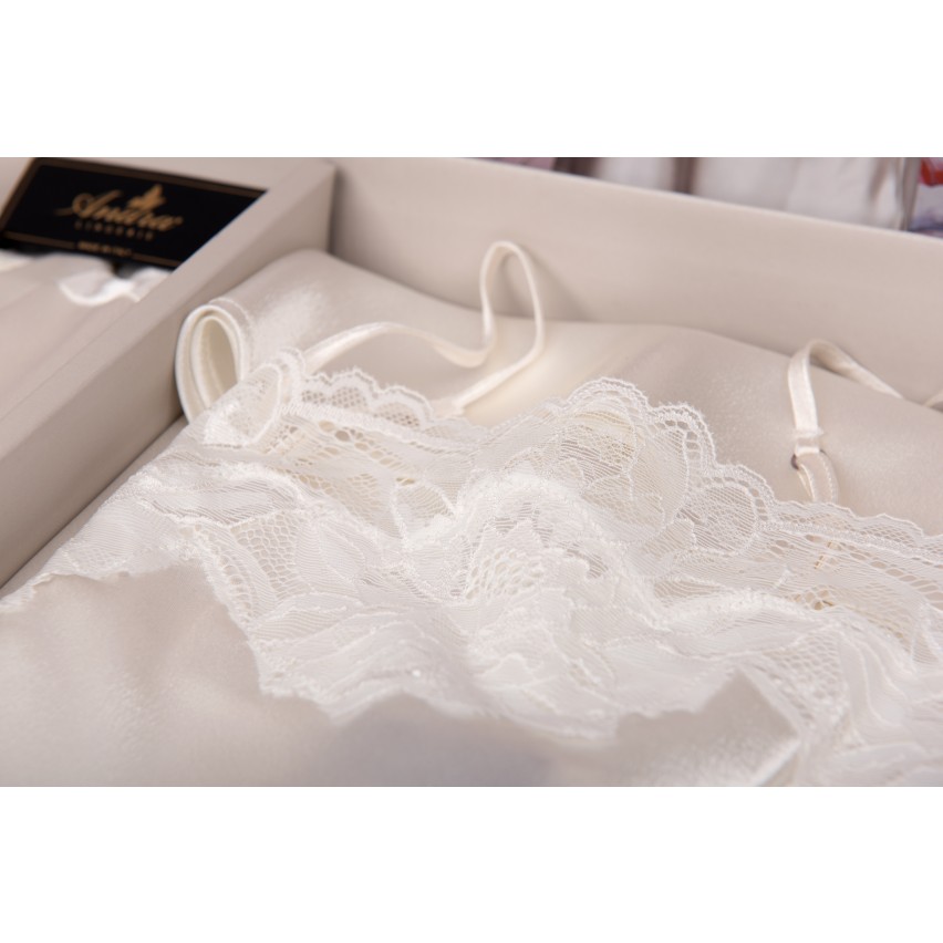 Set sposa vestaglia Kimono + sottoveste Andra 9054 raso e pizzo