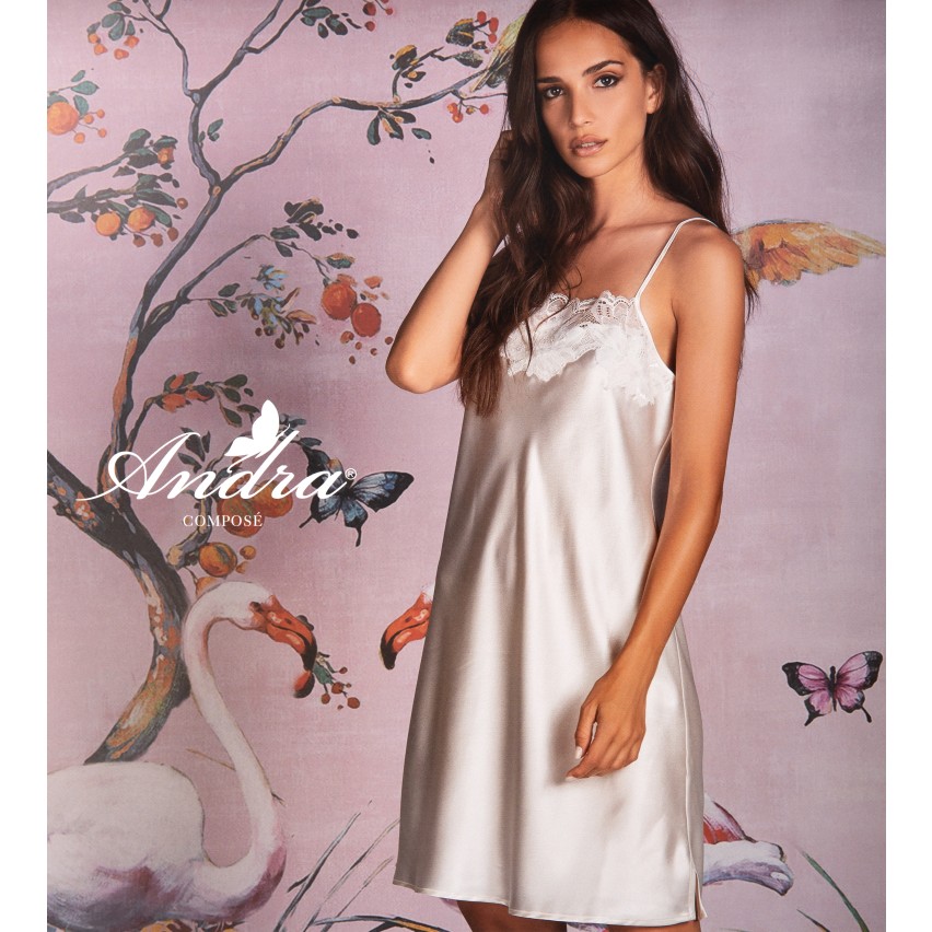 Set sposa vestaglia Kimono + sottoveste Andra 9054 raso e pizzo