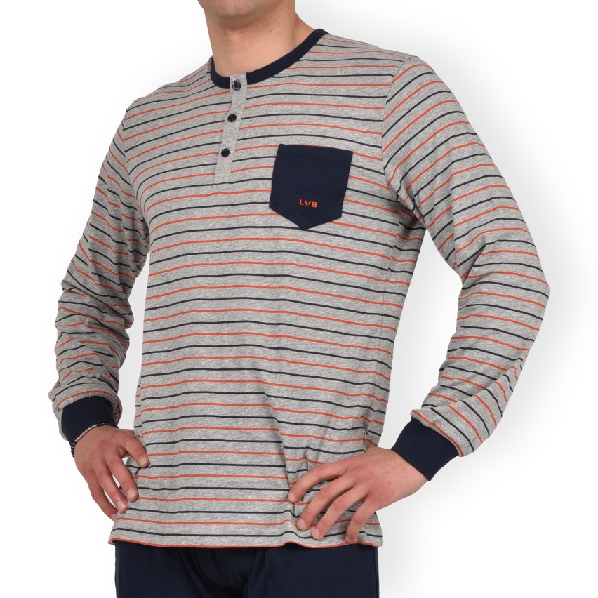 Pigiama uomo Lovable L0CPY cotone rigato grigio blu
