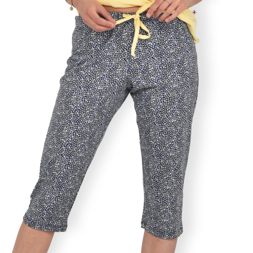 Pigiama donna estivo Lovable L0CPW 100% cotone giallo blu fiori