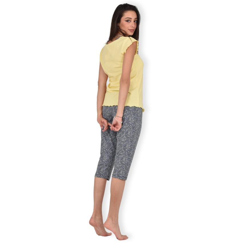 Pigiama donna estivo Lovable L0CPW 100% cotone giallo blu fiori