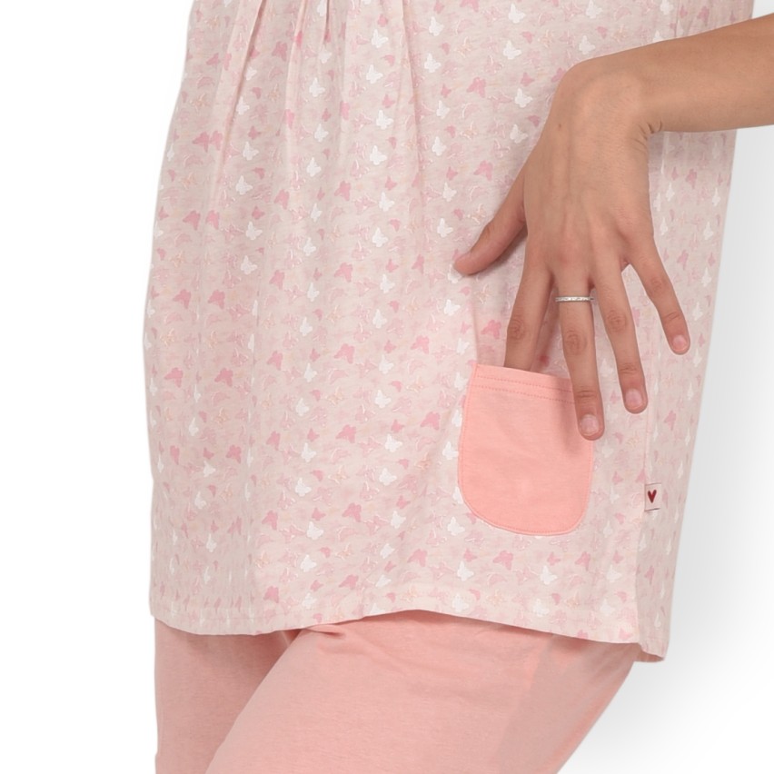 Pigiama donna estivo Lovable L0CPU 100% cotone rosa farfalline