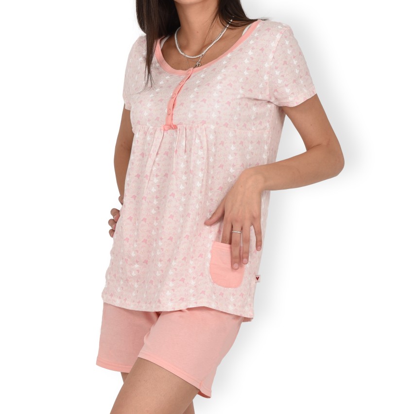 Pigiama donna estivo Lovable L0CPU 100% cotone rosa farfalline