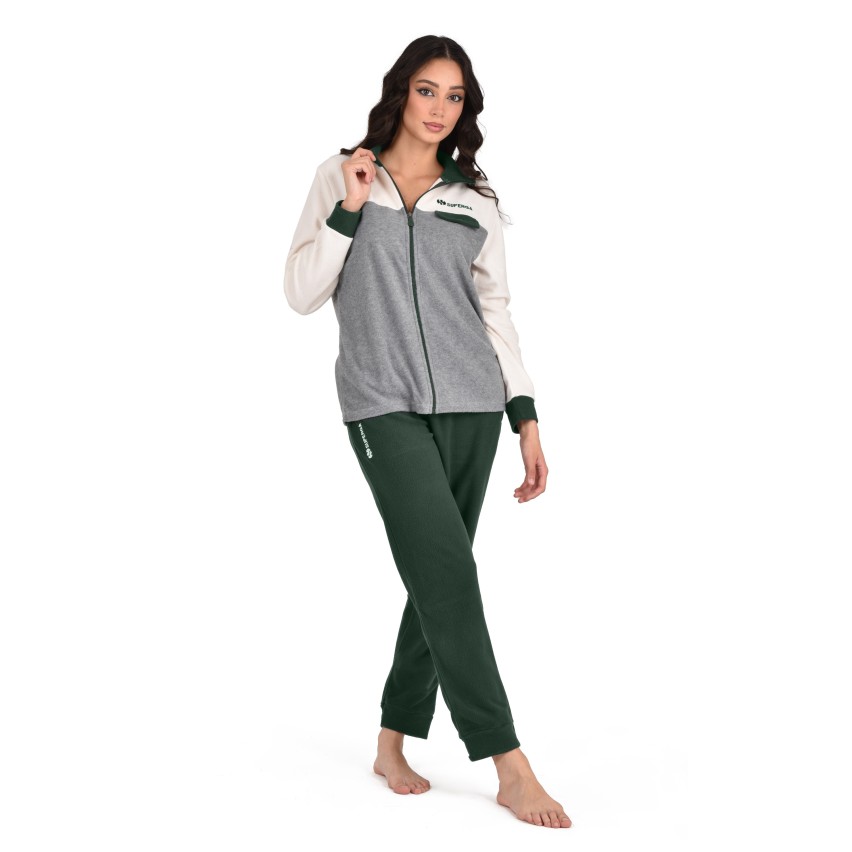 Tuta completo pigiama micropolar donna Superga con zip 22430 verde scuro