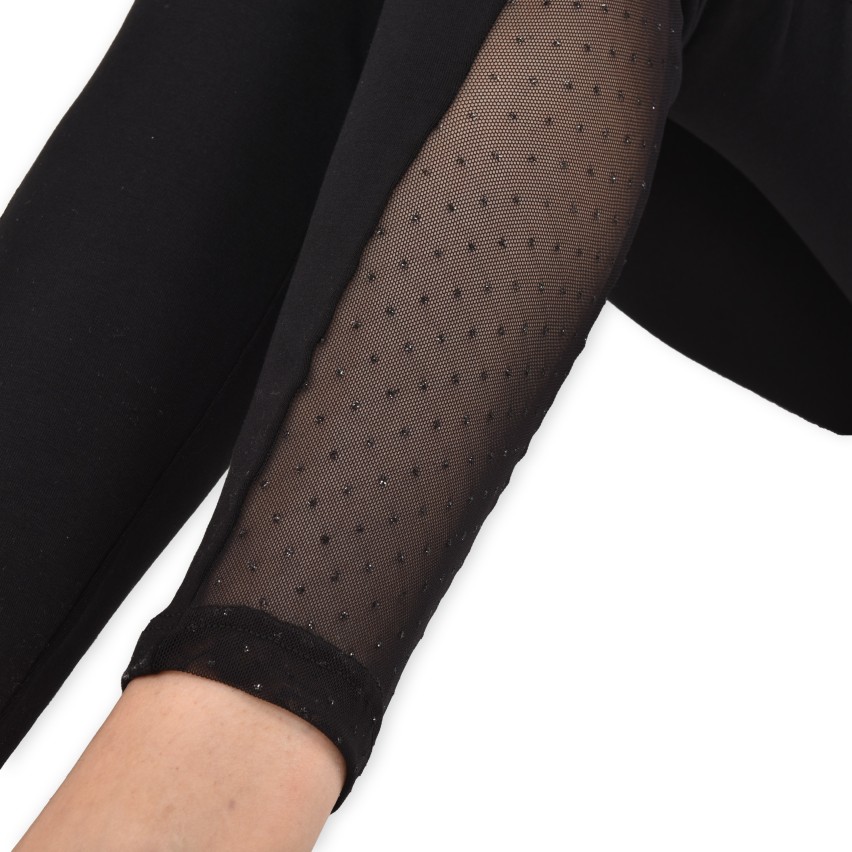 Leggings con fascia semitrasparente laterale nero Jadea galà 4457