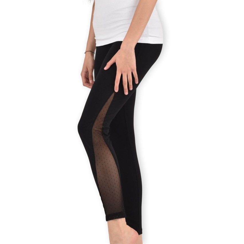 Leggings con fascia semitrasparente laterale nero Jadea galà 4457