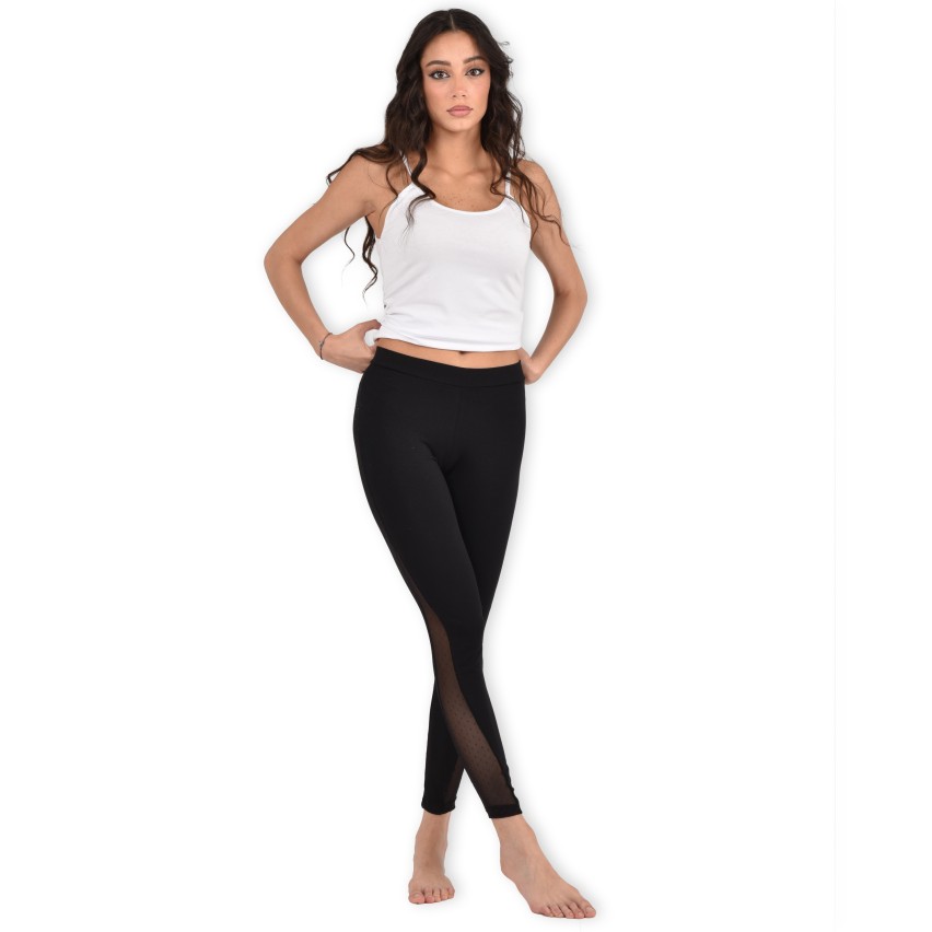Leggings con fascia semitrasparente laterale nero Jadea galà 4457